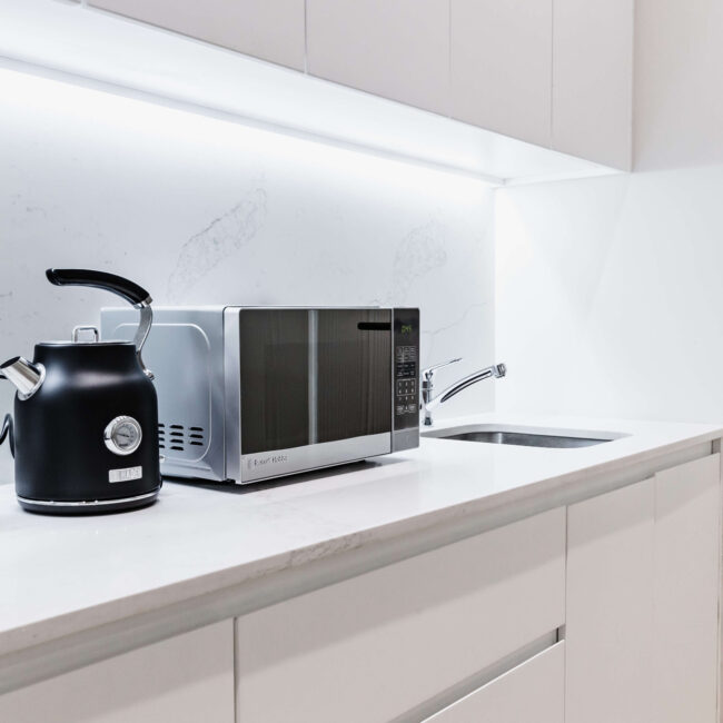 The kitchen at the Space Case offices